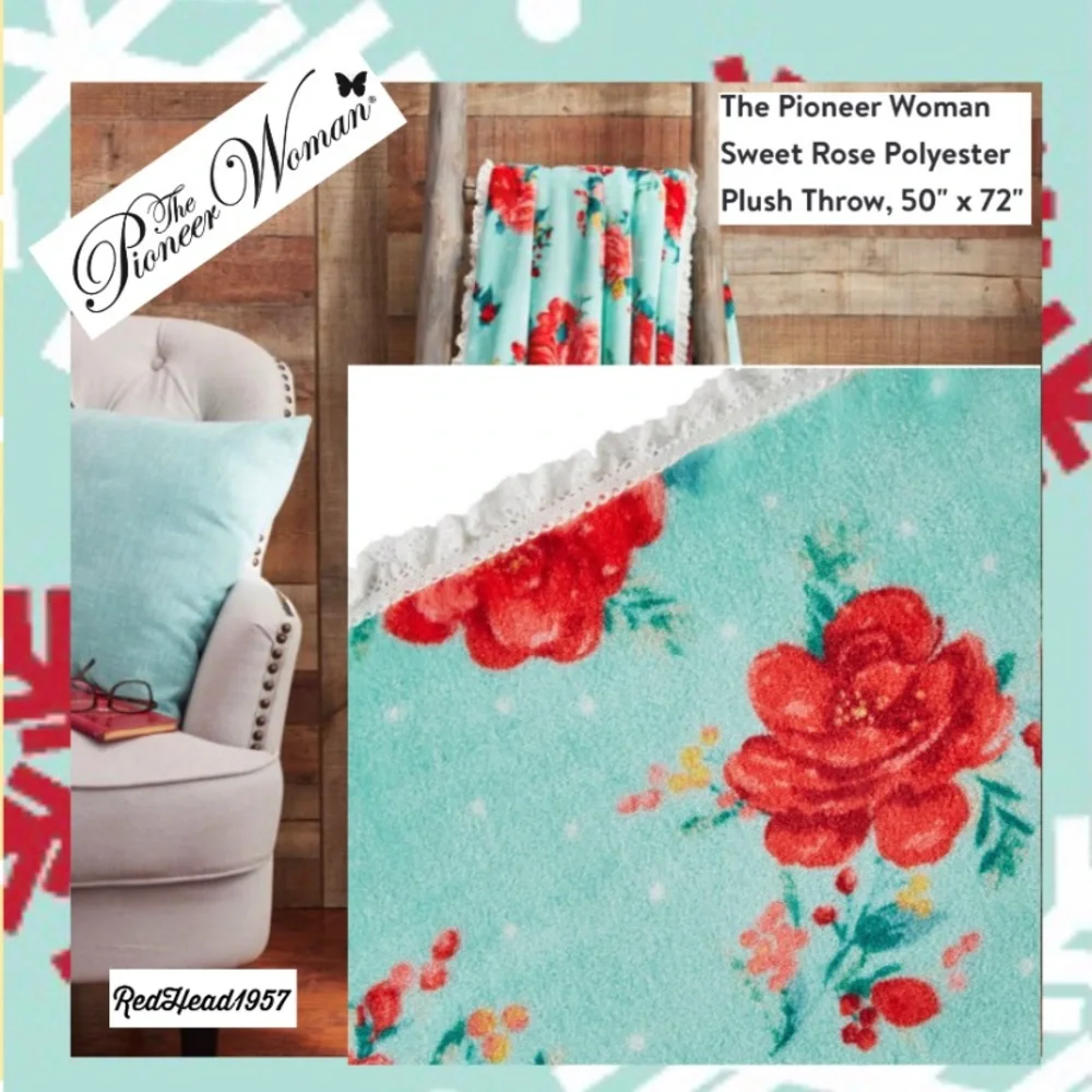 The Pioneer Woman Christmas Floral Polyester Plush Lace Throw Blanket NWT! 🎁